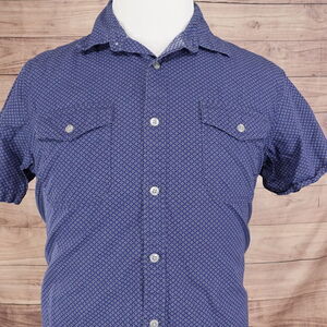 APT 9 SHORT SLEEVE BLUE GEOMETRIC‎ BUTTON DOWN SHIRT MENS SIZE L LARGE